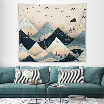 Tapestry Snow Mountain Scandinavian Winter Aesthetic Bedroom Tapestries Happy New Year Wall Tapestry Wall Decor for Bedroom Living Room Dorm Landscape 50"x60" Tapestries Winter Snowflake Decorative