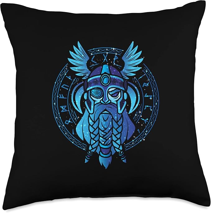 Nordic Country & Celtic Mythology Designs Viking Norway Norwegian Scandinavian Odin Runes Throw Pillow, 18x18, Multicolor