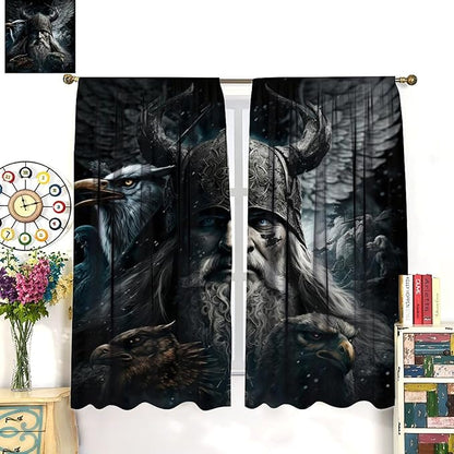 Fantasy Norse Viking Curtains,Cool Gothic Vintage Vikings Mystical Symbol Eagle Window Treatments Thermal Insulated Rod Pocket Blackout Drapes for Bedroom 2 Panels 84L x 26W