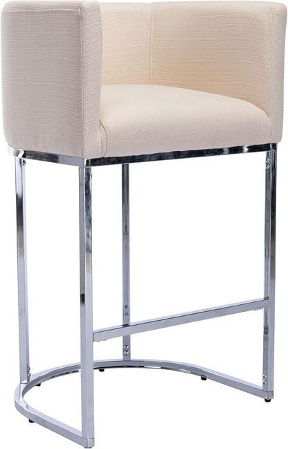Modern Counter Height Linen Upholstered Bar Stool, 29" Kitchen Counter Island Stool Bar Chairs with Chrome Finish Metal Frame for Kitchen Island, Cream