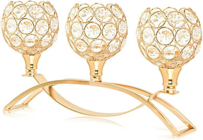 Crystal Tealight Candle Holder Centerpiece Home Decorative Candlestick Holder Elegant Table Centerpiece Home Decor Wedding Party Anniversary (Gold, 3 Arm)