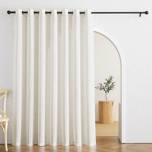RYB HOME Semi Sheer Linen Curtains for Nursery Kids Room, Semi Transparent Breathable Privacy Wide Compatibility Washable for Laundry Room Bathroom, W 60 x L 95 inches, Linen, 1 Panel