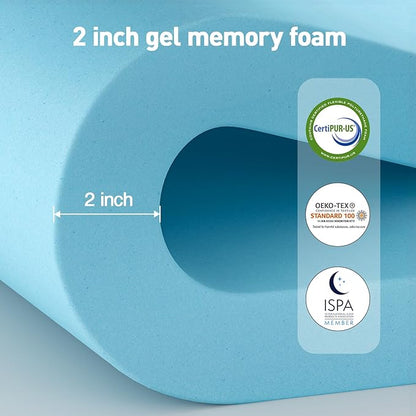 Dual Layer 3 Inch Memory Foam Mattress Topper Queen Size, 2 Inch Gel Memory Foam Plus 1 Inch Cooling Pillow Top Mattress Pad Cover, with 8-21 Inch Deep Pocket, Navy Blue