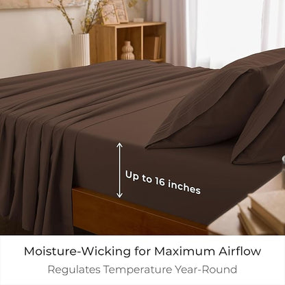 Mellanni King Sheets Set - 4 PC Iconic Collection Bedding - Hotel Luxury, Extra Soft, Cooling Bed Sheets - Wrinkle, Fade, Stain Resistant (King, Brown)