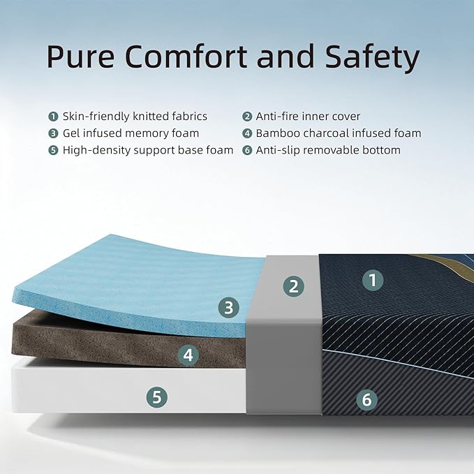 Crystli Queen Mattress 14 Inch, Gel Memory Foam Queen Size Mattresses, Activated Charcoal Infused, Medium Firm Bed Mattress in a Box for Pressure Relief, Fiberglass-Free, CertiPUR-US Certified, Black