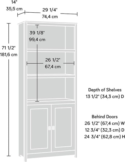 Sauder Cottage Road Book Shelf, Bookshelf with Storage, Library Bookcase with Doors and Adjustable Shelves, in Soft White Finish