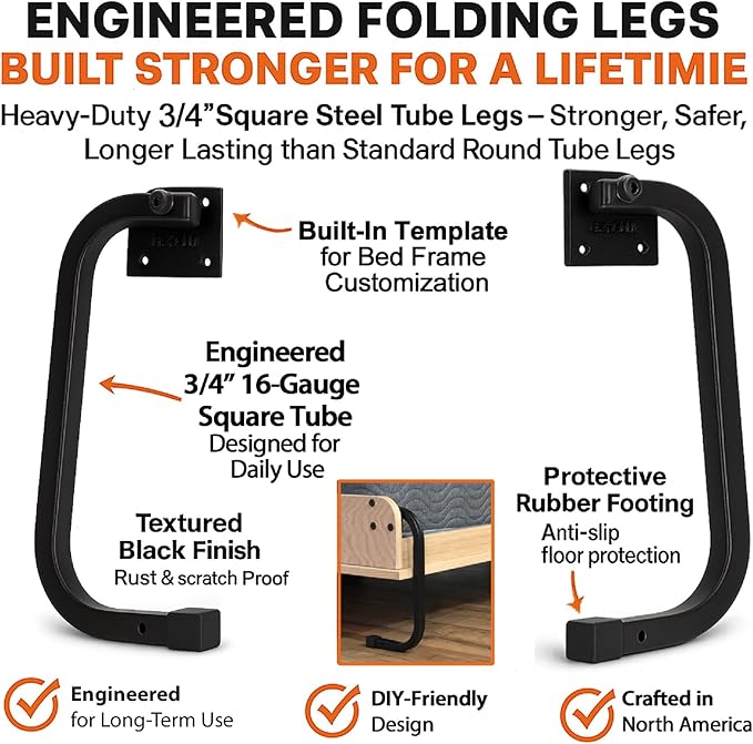 Queen Size DIY Murphy Bed Hardware Kit – Horizontal Wall bed for Space-Saving -Budget-Friendly DIY Setup -Made in USA-Hide Away Design with Horizontal Murphy Bed Queen - Bed Lift Mechanism - Pull Down