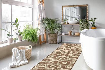 Custom Length Cut to Size Modern Farmhouse Carpet Runner Rug for Hallways, Non Slip Rubber Backed, 31 inch Wide X Customized Length, Geo Brown, 31 inch X 25 feet