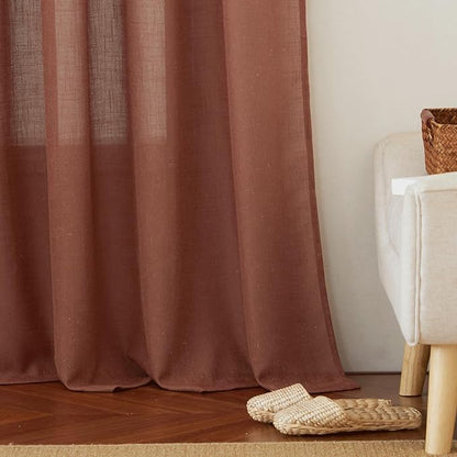 RYB HOME Flax Linen Blend Curtains 90 inches Long for Living Room Bedroom, Light Filtering Semi Translucent Window Treatments for Home Office, W 52 x L 102 inches, Terracotta, 2 Panels