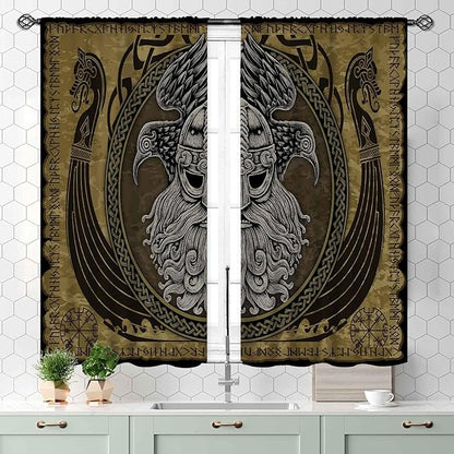 Norse Viking Curtains, Nordic Warriors Sword Celtic Rune Scandinavian Aesthetic Nation Valknut Mythology Window Drapery for Bedroom Living Room Bathroom 2 Panels, 55x39 Inch