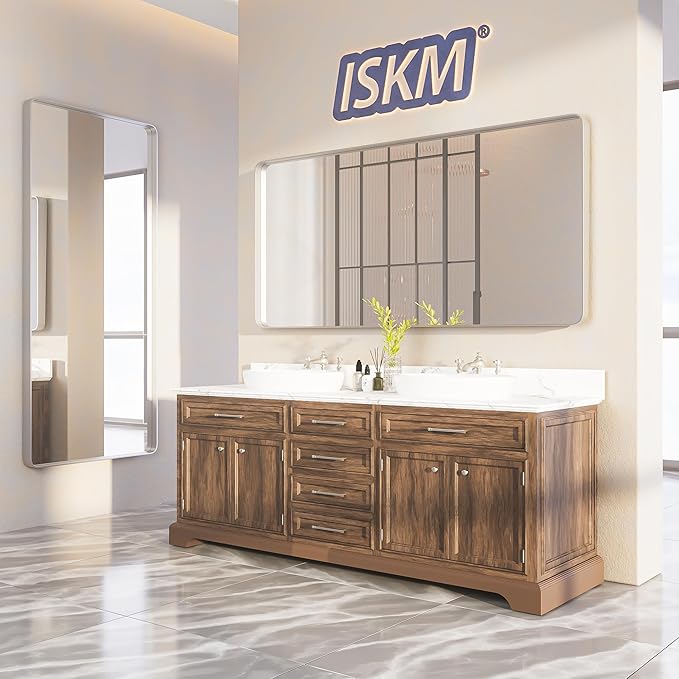ISKM Large Sliver Metal Framed Bathroom Mirror for Wall, 60 x 28 Inch Large Vanity Mirror Wall Mounted Farmhouse Decorative for Living Room Entryway (Horizontal/Vertical)
