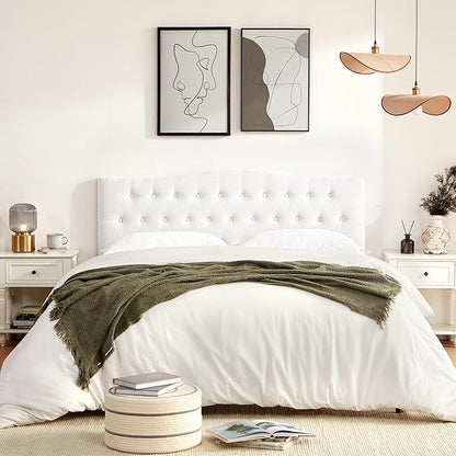 Tufted Upholstered Headboard Twin Size, Sturdy and Durable Solid Wood Twin XL headboard, Fabric Headboard Adjustable Height from 37” to 51”, Modern Button Diamond Design Head Board, White