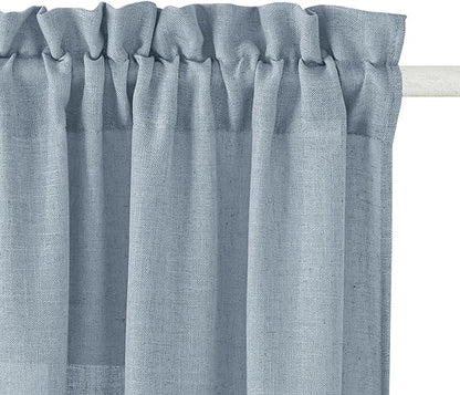 RYB HOME Semi Sheer Curtains for Closet Kitchen, Semi Translucent Privacy Protection Light Filtering Decorative Short Small Window Drapes for Bedroom, W 52 x L 45 inches, Dusty Blue, 2 Panels