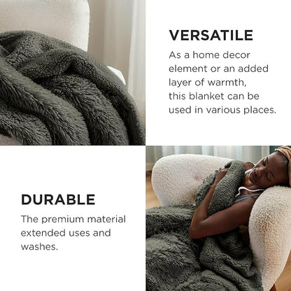 Bedsure GentleSoft Fluffy Olive Green Blankets Queen Size for Bed, Thick Sherpa Faux Fur Fleece Fuzzy Plush Winter Warm Soft Queen Blankets, Bedroom Olive Green Decor Cozy Gifts for Women Men, 90x90