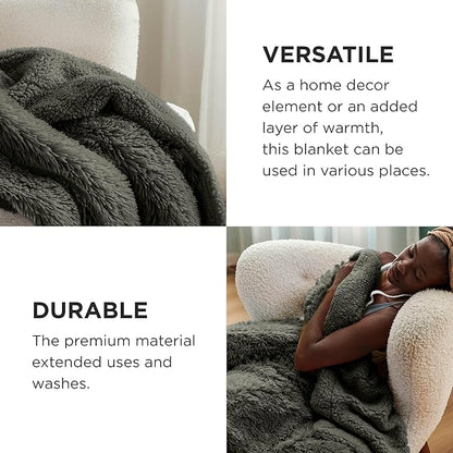 Bedsure GentleSoft Fuzzy Sherpa Faux Fur Twin Blanket Olive Green Cozy Gifts for Women Men, Soft Fleece Plush Warm Minky Thick Blanket Twin Size for Bed, Room Dorm Essentials Olive Decor Gifts, 60x80