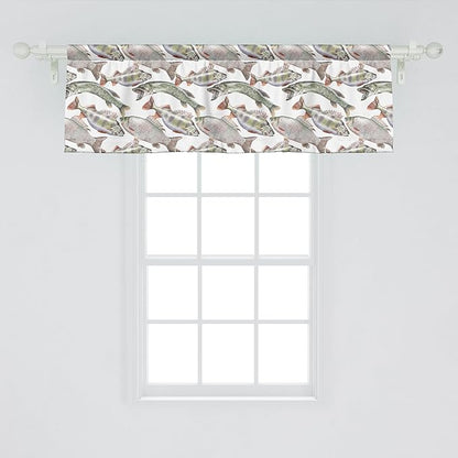 Ambesonne Fishes Window Valance Pack of 2, Watercolor Common Carp Perch and Bass Freshwater Animals Themed Seafood Drawing, Rod Pocket Curtain Valances for Kitchen Bedroom, 42" X 18", Pale Blue Grey