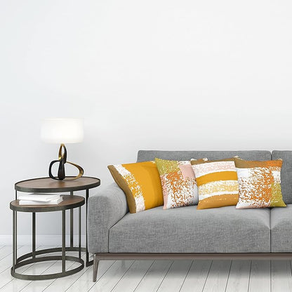 Ambesonne Grunge Throw Pillow Cushion Case Pack of 4, Abstract Design Simplistic Minimal Stripes Brushstrokes Contemporary Print, Modern Accent Double-Sided Digital Printing, 18", Orange Rose and Fawn
