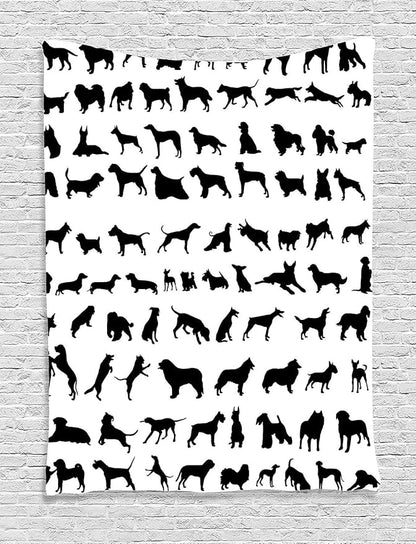 Ambesonne Dog Lover Tapestry, Silhouettes of Different Breeds of Dogs Chow Chow Shepherd Pinscher Spaniel, Wall Hanging for Bedroom Living Room Dorm Decor, 40" X 60", Black White