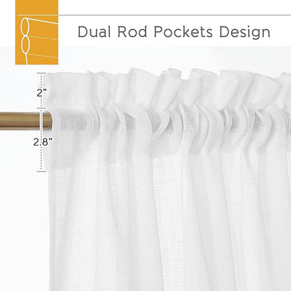 RYB HOME White Curtains 84 inches Long Linen Textured Semi Sheer Curtains Privacy Light Glare Filtering Window Drapes for Living Room Dining Bedroom, White, W 34 x L 84 inches, 2 Panels