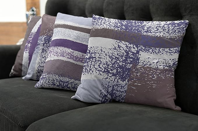 Ambesonne Grunge Throw Pillow Cushion Case Pack of 4, Abstract Design Simplistic Minimal Stripes Brushstrokes Contemporary, Modern Accent Double-Sided Digital Printing, 24", Purpleblue and Lavender