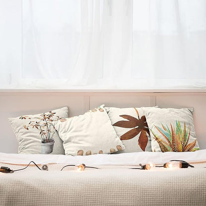 Ambesonne Botanical Throw Pillow Cushion Case Pack of 4, Minimalist Watercolor Painting Leaves Agave Branches Plant in a Pot, Modern Accent Double-Sided Digital Printing, 18", Chocolate and Pale Brown