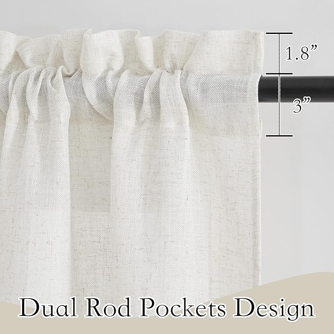 RYB HOME Long Curtains, Semi Sheer Linen Curtains for Living Room, Light Filtering Semi Transparent Window Panels Drapes for Bedroom, Farmhouse, Sliding Glass Door, W 34 x L 95 inch, Linen, Set of 2