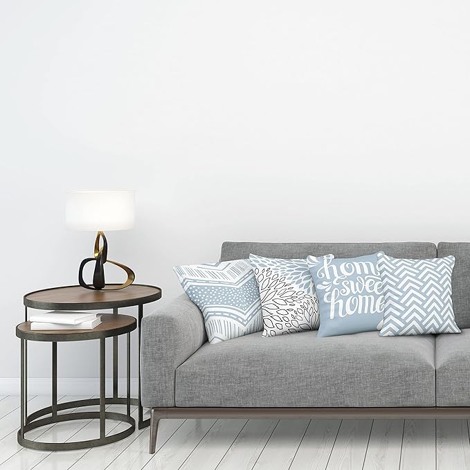 Ambesonne Geometric Throw Pillow Cushion Case Pack of 4, Home Phrase Minimal Zigzag Squama Dahlia Flower Petals Chevron Tribal, Modern Accent Double-Sided Digital Printing, 16", Pale Blue Grey White