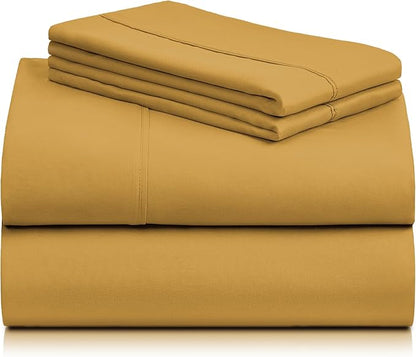 LuxClub 4 PC Queen Sheet Set, Deep Pockets Wrinkle Free Cooling Bed Sheets Hotel Bedding for Women, Men, Kids & Teens, Includes 1 Fitted Sheet, 1 Flat Sheet and 2 Pillowcases - Medallion Gold