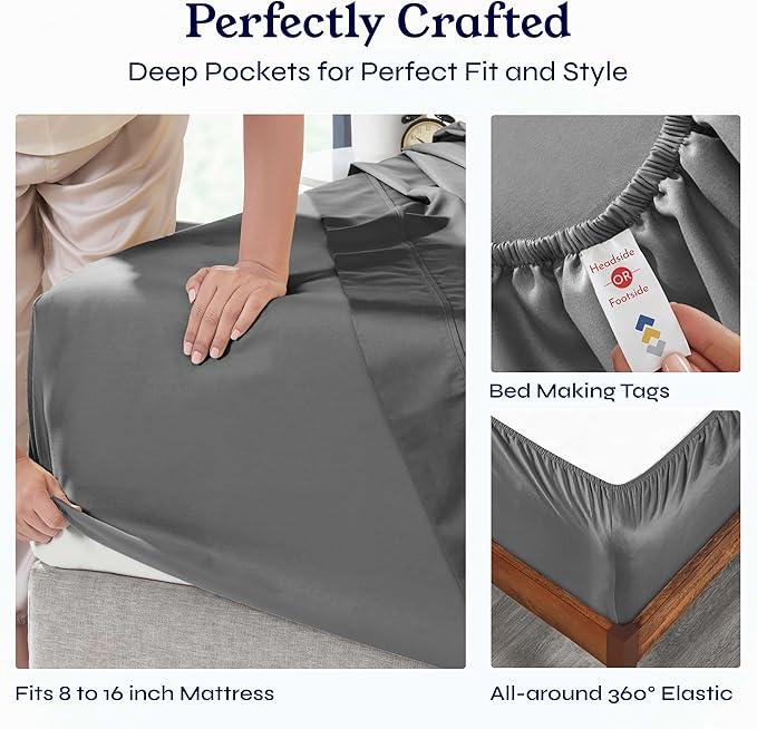 California Design Den Natural 100% Cotton Sheets, Full Size Sheets Set, 400 Thread Count Sateen Bedding, Deep Pockets with All-Around Elastic for a Snug Fit, Cool & Durable Bed Set - Grey