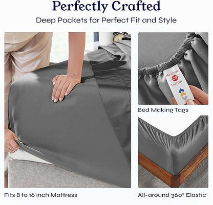 California Design Den California King Sheet Sets - Soft 100% Cotton Sheets, Soft Sateen Weave, Deep Pockets, Cooling and Durable Bedding Set - Grey