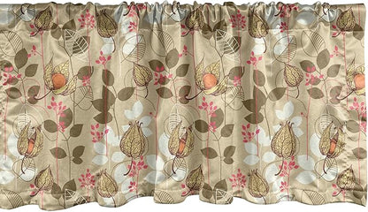Ambesonne Autumn Window Valance, Seasonal Fruits and Leafs Vintage Botanical Print Soft Brown Toned Backdrop, Curtain Valance for Kitchen Bedroom Decor with Rod Pocket, 42" x 18", Sepia Multicolor