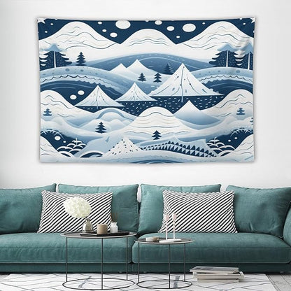 MaSiledy Tapestry Wall Hanging Snow Mountain Scandinavian Winter Tapestry Hello Winter Holiday Tapestry Aesthetic Bedroom Wall Decor Living Room 40"x60" Xmas Wall Hanging Polyester Tapestries