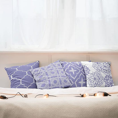 Ambesonne Vintage Throw Pillow Cushion Case Pack of 4, Monochrome Design Grid Trellis Quatrefoil Mesh and Dahlia Flowers Modern Print, Modern Accent Double-Sided Digital Printing, 20", Lavender White
