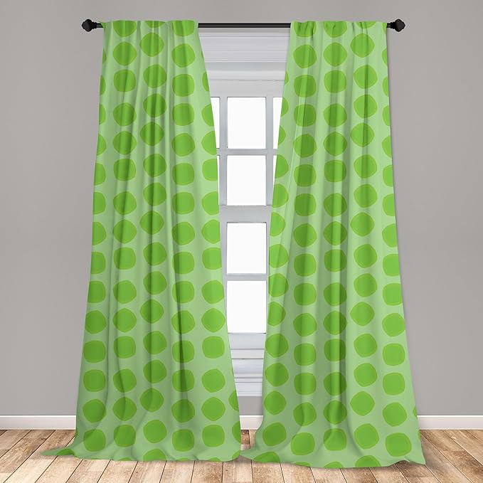 Ambesonne Lime Green Window Curtains Pack of 2, Simplistic Formless Geometric Shapes in Different Shades Theme, Lightweight Set with Rod Pocket, 4 Panels of - 28" x 63", Green