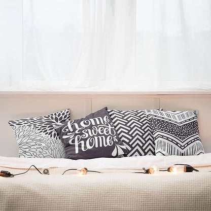 Ambesonne Geometric Throw Pillow Cushion Case Pack of 4, Home Phrase Minimal Zigzag Squama Dahlia Flower Petals Chevron Tribal, Modern Accent Double-Sided Digital Printing, 18", Dark Mauve and White