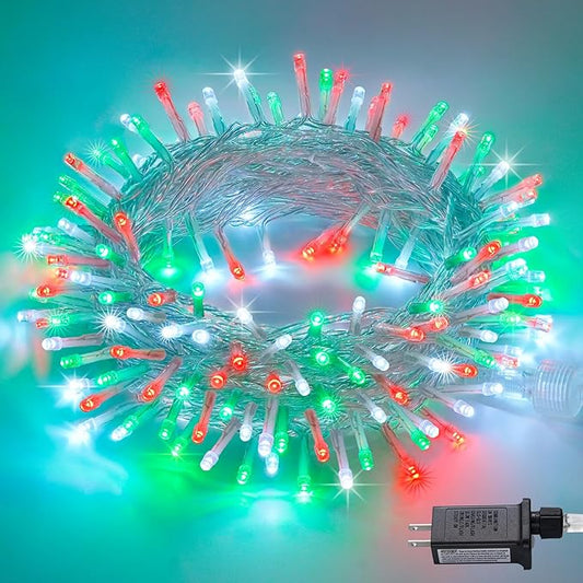 JMEXSUSS 200 LED Red White and Green Christmas Lights Outdoor, 66ft String Lights Indoor Clear Wire, Christmas Tree Lights Plug in for Bedroom Tree Christmas Party Decorations
