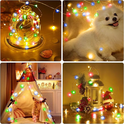 Christmas Multicolor Fairy Lights Battery Operated 6 Pack 16.4Ft 50 LEDs Silver Copper Wire Twinkle Lights for Halloween Bedroom Indoor Outdoor Wedding Dorm Parties Holiday Yard Decorations
