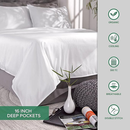 Pure Bamboo Full Sheets, Genuine 100% Organic Viscose Derived from Bamboo Bed Sheet Set, Luxuriously Soft & Cooling, Double Stitching, Lifetime Quality Promise (Full, Creme)