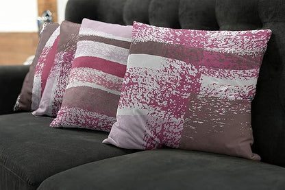 Ambesonne Grunge Throw Pillow Cushion Case Pack of 4, Abstract Design Simplistic Minimal Stripes Brushstrokes Contemporary, Modern Accent Double-Sided Digital Printing, 18", Pink Purpleblue Grey Pink