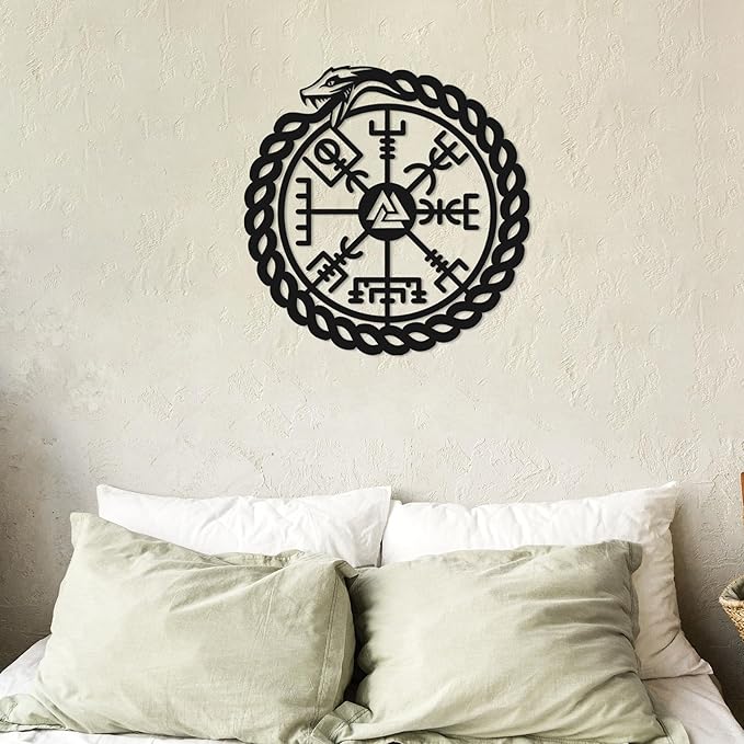 TOLARY Ouroboros Snake Vegvisir Metal Wall Art, Viking Compass Metal Wall Decor, Extra Large Outdoor Wall Decor, Scandinavian Design Wall Hanging, Modern Scandinavian Home Decor