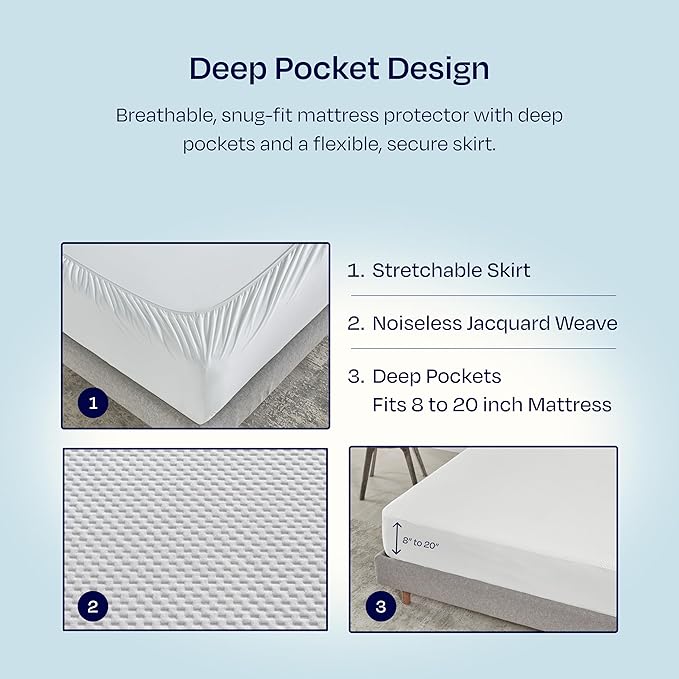 California Design Den Premium Waterproof Mattress Protector for King Size Bed - Soft, Cooling, Noiseless, Machine Washable, Fitted Mattress Cover with 8-20 Inch Deep Pockets