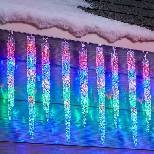 Minetom Icicle Lights Outdoor with Clips, 2 Pack Total 40ft 200 LED 40 Tubes Twinkling String Lights, Connectable Hanging Ice Shape Christmas Lights Plug in for Eave Holiday Outdoor, Multicolor