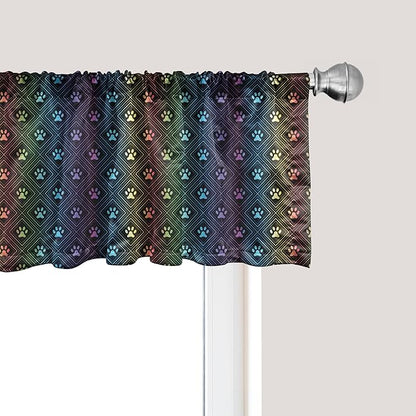 Ambesonne Dog Lover Window Valance, Paw Print Pattern Diamond Shaped Rhombus Shapes Design Geometric Arrangement, Curtain Valance for Kitchen Bedroom Decor with Rod Pocket, 54" X 18", Petrol Blue