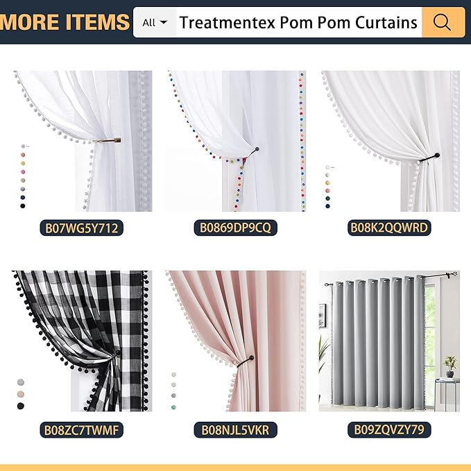 Treatmentex Aqua-Blue Pom-Pom Sheer Curtains for Bedroom Nursery Room 63inches Long Linen Textured Window Sheer Drapes 52" W, 1 Pair, Rod Pocket