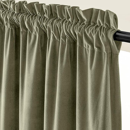 Lazzzy Velvet Blackout Curtains Thermal Insulated Room Window Drapes Super Soft Luxury Curtains for Living Room Bedroom Rod Pocket 2 Panels, Olive Sage, 62" W x 90" L