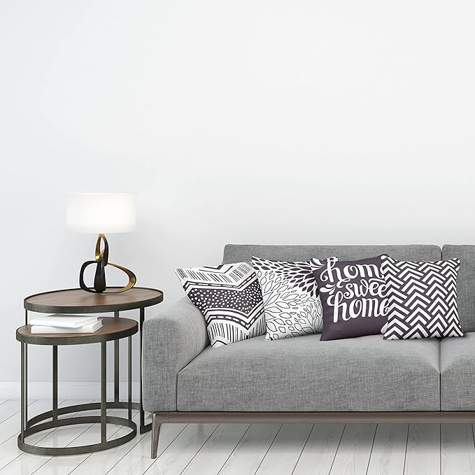 Ambesonne Geometric Throw Pillow Cushion Case Pack of 4, Home Phrase Minimal Zigzag Squama Dahlia Flower Petals Chevron Tribal, Modern Accent Double-Sided Digital Printing, 16", Dark Mauve and White