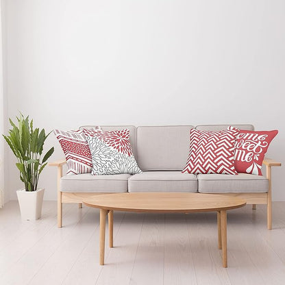 Ambesonne Geometric Throw Pillow Cushion Case Pack of 4, Home Phrase Minimal Zigzag Squama Dahlia Flower Petals Chevron Tribal, Modern Accent Double-Sided Digital Printing, 24", Dark Coral and White