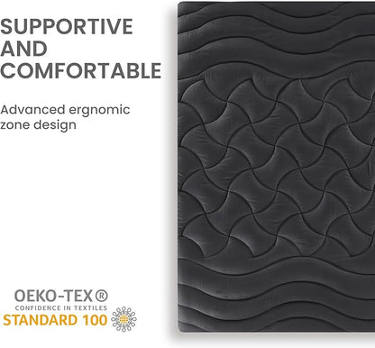 SLEEP ZONE Full Size Cooling Mattress Topper for Double Bed, Premium Zoned Cool Mattress Pad Cover, Padded Mattress Protector Breathable Washable, Deep Pocket 8-21" (Black, Full)