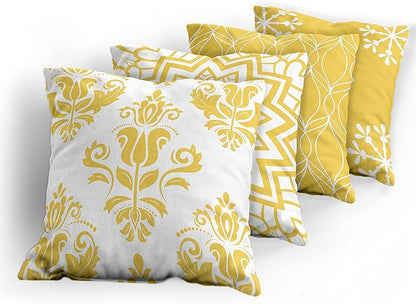 Ambesonne Retro Throw Pillow Cushion Case Pack of 4, Trellis Grid Medieval Floral Damask Mandala Flower Ornament in Modern Monochrome, Modern Accent Double-Sided Digital Printing, 24", Earth Yellow