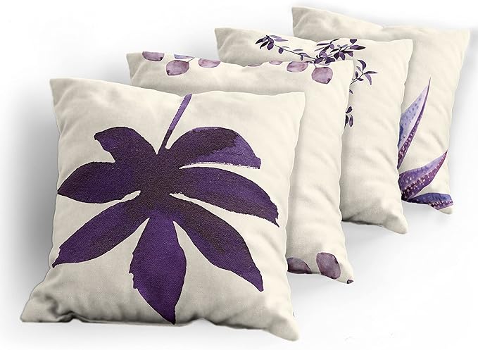 Ambesonne Botanical Throw Pillow Cushion Case Pack of 4, Minimalist Watercolor Painting Leaves Agave Branches Plant in a Pot, Modern Accent Double-Sided Digital Printing, 24", Quartz and Lavender